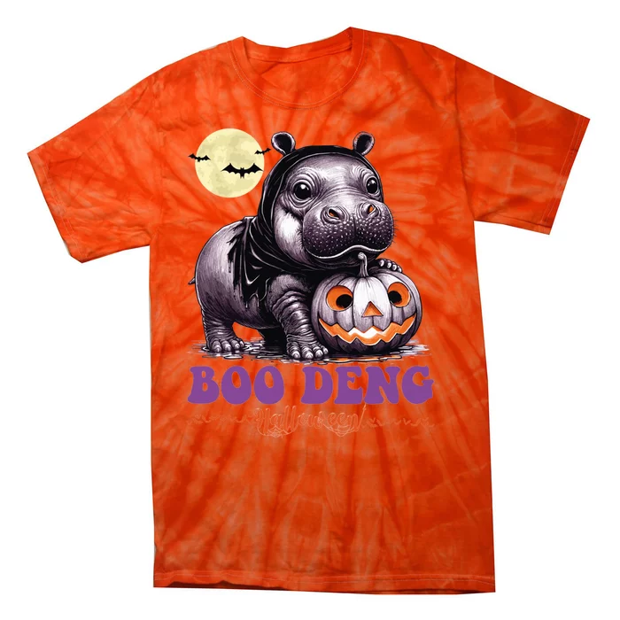 Moo Deng Halloween Pygmy Hippo Bouncy Pig Thai Pumpkin Face Tie-Dye T-Shirt