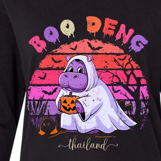 Moo Deng Hippo Baby Pygmy Hippopotamus Fun Halloween Costume Womens Cotton Relaxed Long Sleeve T-Shirt