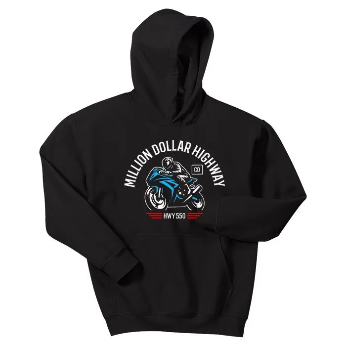 Million Dollar Highway Co Usa Hwy 550 Motorcycle Kids Hoodie