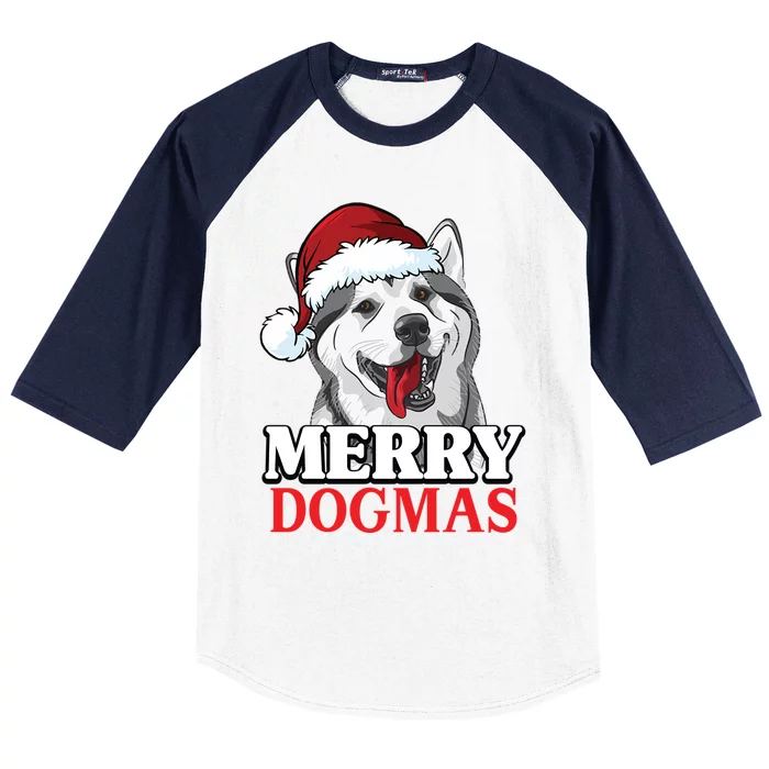 Merry Dogmas Husky Dog Christmas Gift Baseball Sleeve Shirt