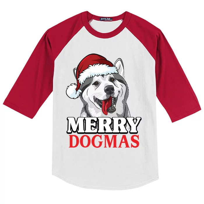 Merry Dogmas Husky Dog Christmas Gift Kids Colorblock Raglan Jersey