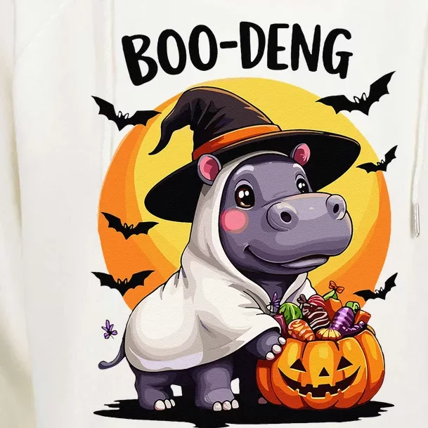 Moo Deng Halloween Boo Deng Costume Moodeng Hippo Womens Funnel Neck Pullover Hood