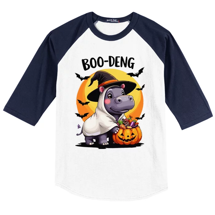 Moo Deng Halloween Boo Deng Costume Moodeng Hippo Baseball Sleeve Shirt