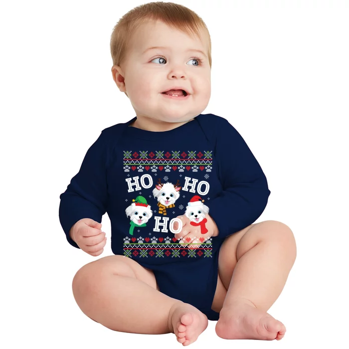 Morkie Dog Ho Ho Ho Merry Christmas Day Dad Mom Ugly Sweat Cool Gift Baby Long Sleeve Bodysuit