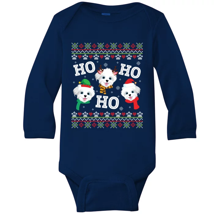 Morkie Dog Ho Ho Ho Merry Christmas Day Dad Mom Ugly Sweat Cool Gift Baby Long Sleeve Bodysuit