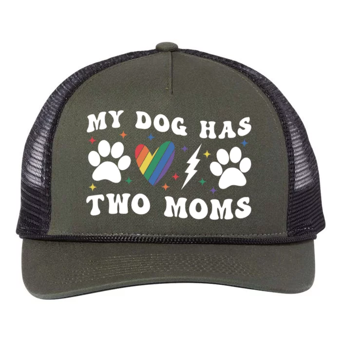 My Dog Has Two Moms Pride Lgbtq Lgbt Dog Mom Meaningful Gift Retro Rope Trucker Hat Cap