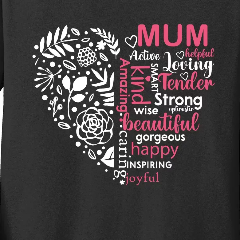 MotherS Day Heartfelt Words Artwork Kids Long Sleeve Shirt