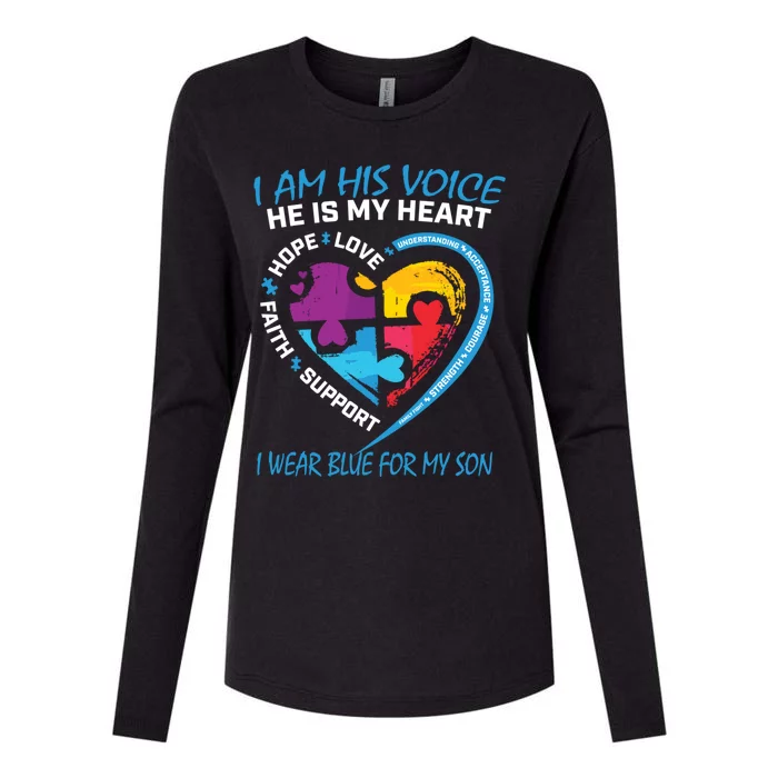 Mom Dad Heart Puzzle I Wear Blue For My Son Autism Awareness Gift Womens Cotton Relaxed Long Sleeve T-Shirt