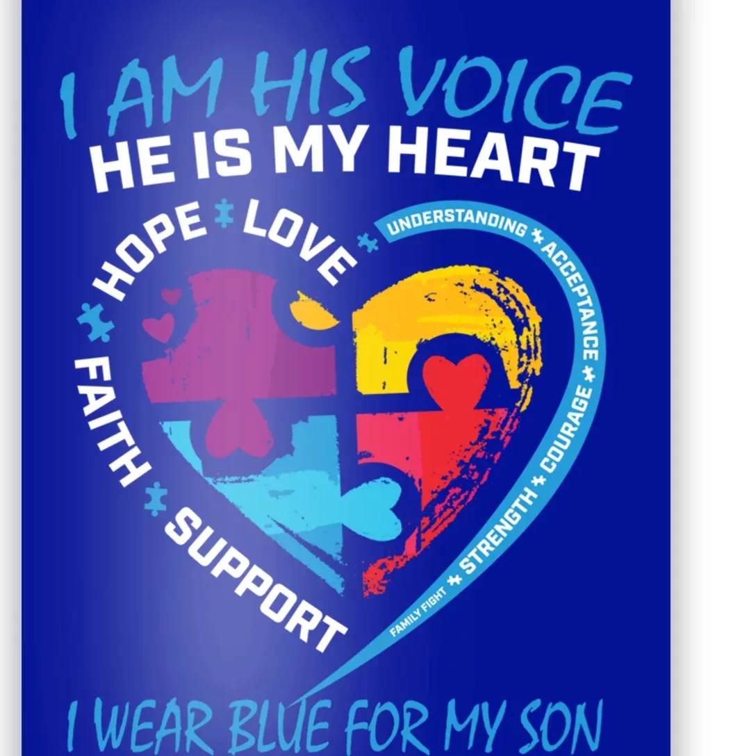 Mom Dad Heart Puzzle I Wear Blue For My Son Autism Awareness Gift Poster