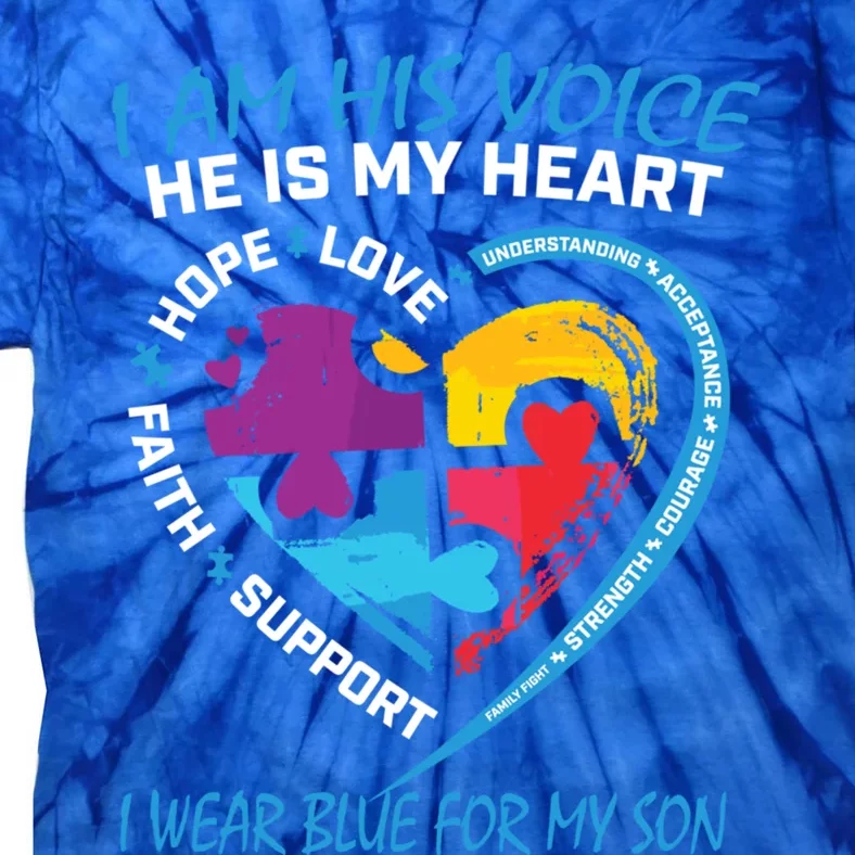 Mom Dad Heart Puzzle I Wear Blue For My Son Autism Awareness Gift Tie-Dye T-Shirt