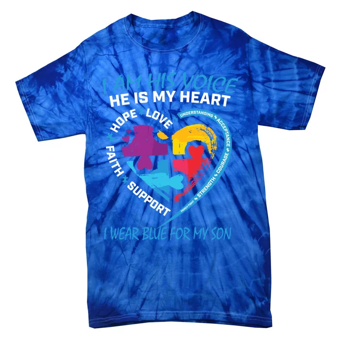 Mom Dad Heart Puzzle I Wear Blue For My Son Autism Awareness Gift Tie-Dye T-Shirt