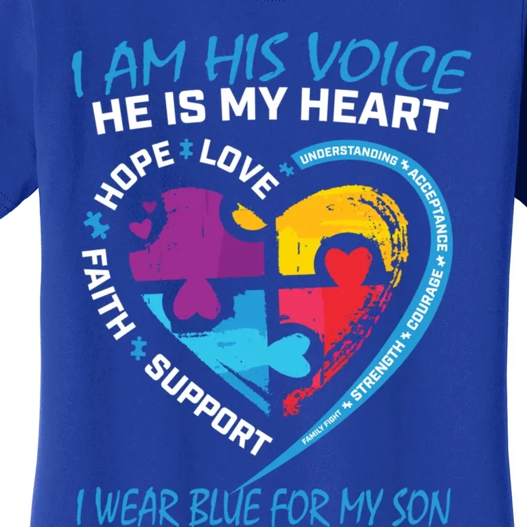 Mom Dad Heart Puzzle I Wear Blue For My Son Autism Awareness Gift Women's T-Shirt