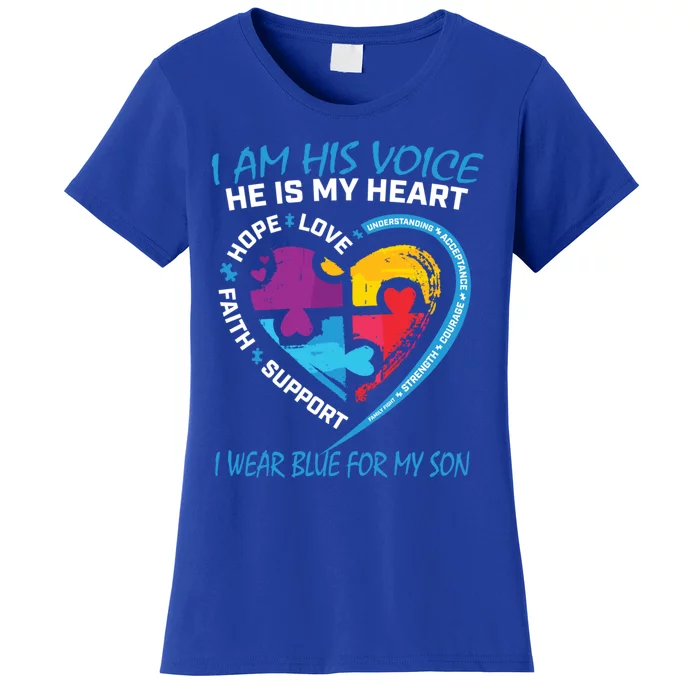 Mom Dad Heart Puzzle I Wear Blue For My Son Autism Awareness Gift Women's T-Shirt