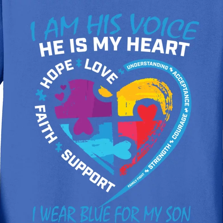 Mom Dad Heart Puzzle I Wear Blue For My Son Autism Awareness Gift Kids Long Sleeve Shirt