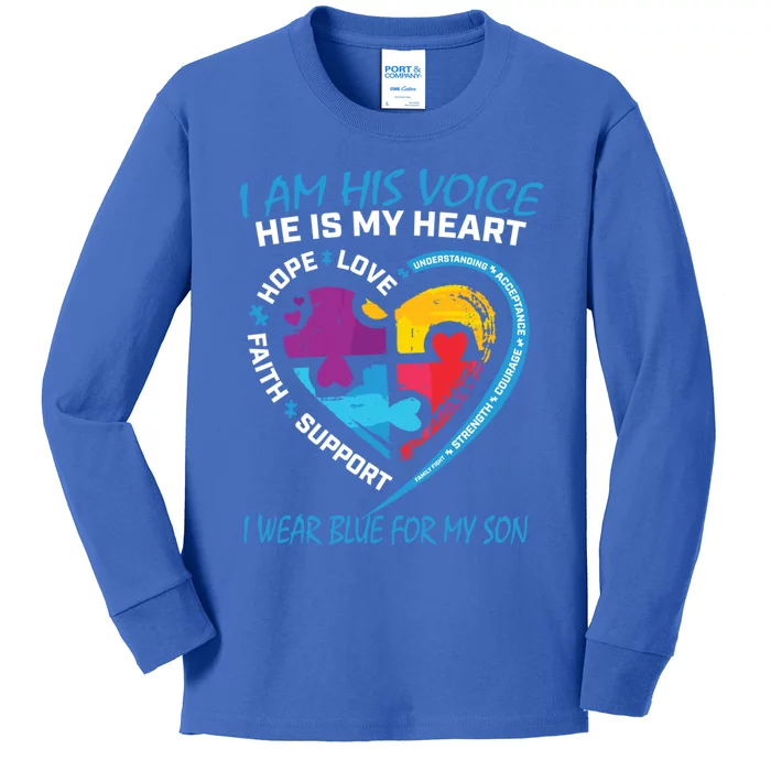 Mom Dad Heart Puzzle I Wear Blue For My Son Autism Awareness Gift Kids Long Sleeve Shirt