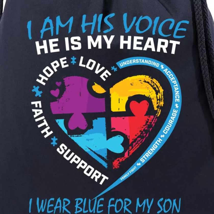 Mom Dad Heart Puzzle I Wear Blue For My Son Autism Awareness Gift Drawstring Bag