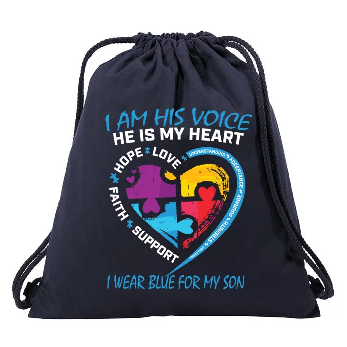 Mom Dad Heart Puzzle I Wear Blue For My Son Autism Awareness Gift Drawstring Bag