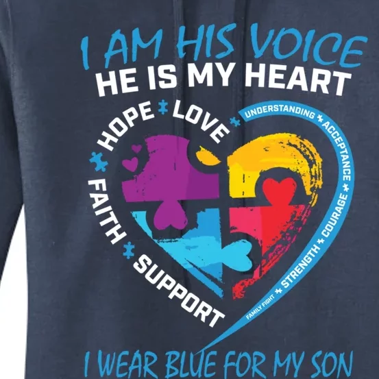 Mom Dad Heart Puzzle I Wear Blue For My Son Autism Awareness Gift Women's Pullover Hoodie