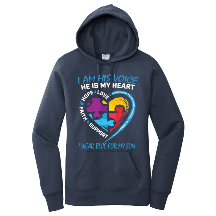 Mom Dad Heart Puzzle I Wear Blue For My Son Autism Awareness Gift Women's Pullover Hoodie