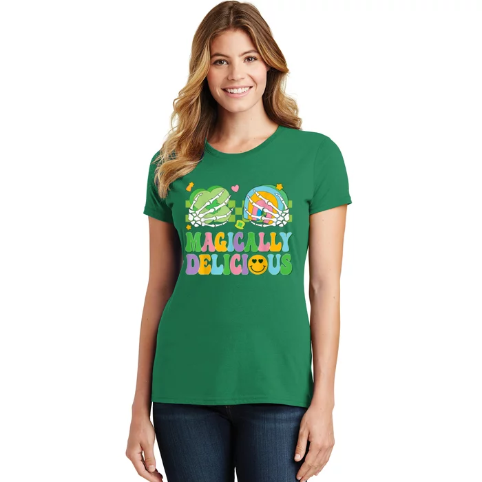 Magically Delicious Hippie St Patrick’s Day Skeleton Charms Women's T-Shirt