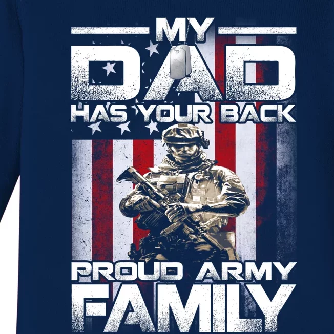 My Dad Has Your Back Proud Army Family Cute Gift Baby Long Sleeve Bodysuit