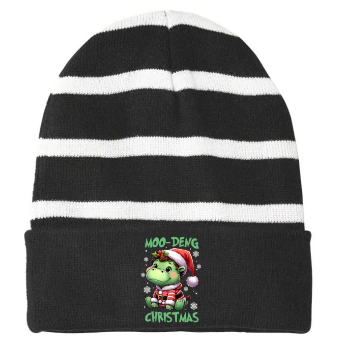 Moo Deng Hippo Baby Pigmy Moodeng Chrismats Zoo Family Striped Beanie with Solid Band