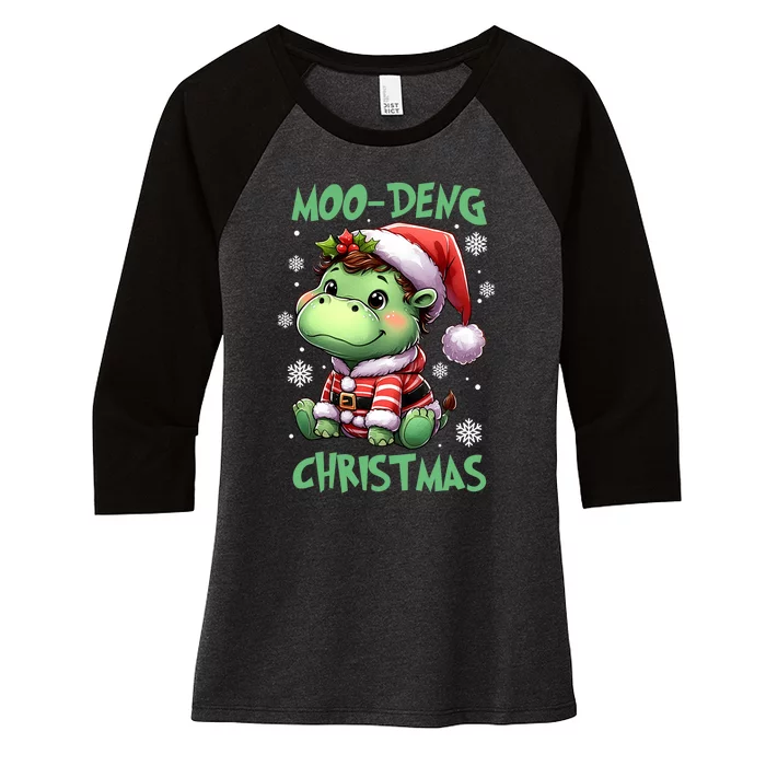 Moo Deng Hippo Baby Pigmy Moodeng Chrismats Zoo Family Women's Tri-Blend 3/4-Sleeve Raglan Shirt