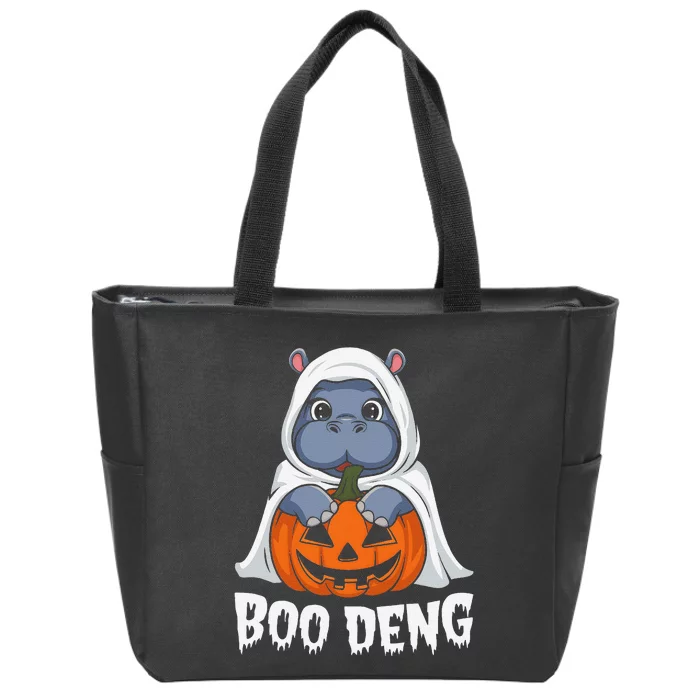 Moo Deng Halloween Cute Baby Pygmy Hippo Bouncy Pig Zip Tote Bag