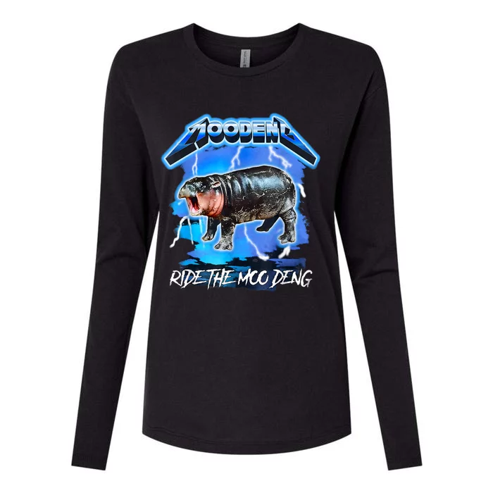 Moo Deng Hippo Ride The Moo Deng Womens Cotton Relaxed Long Sleeve T-Shirt