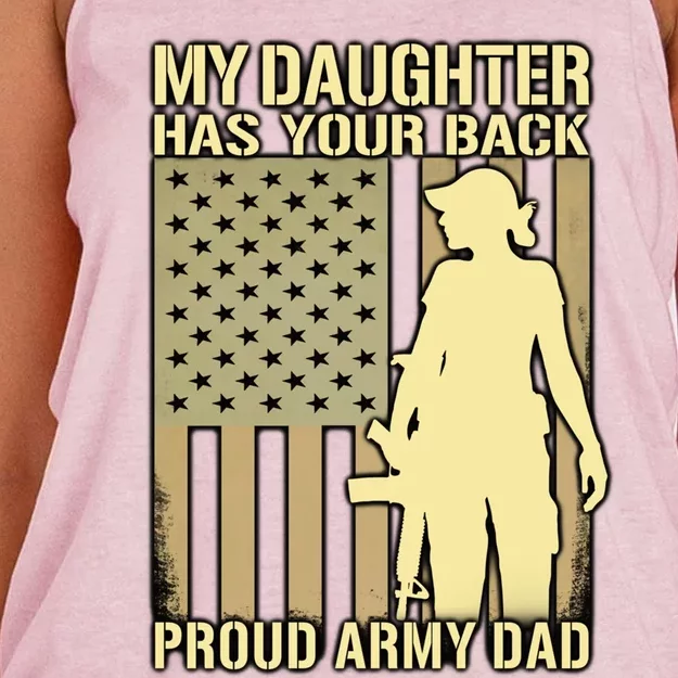 My Daughter Has Your Back Cute Gift Proud Army Dad Military Father Great Gift Women's Knotted Racerback Tank