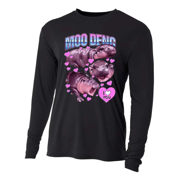 Moo Deng Hippo The Famous Baby Pigmy Moodeng Cooling Performance Long Sleeve Crew