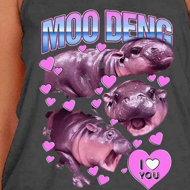 Moo Deng Hippo The Famous Baby Pigmy Moodeng Women's Knotted Racerback Tank