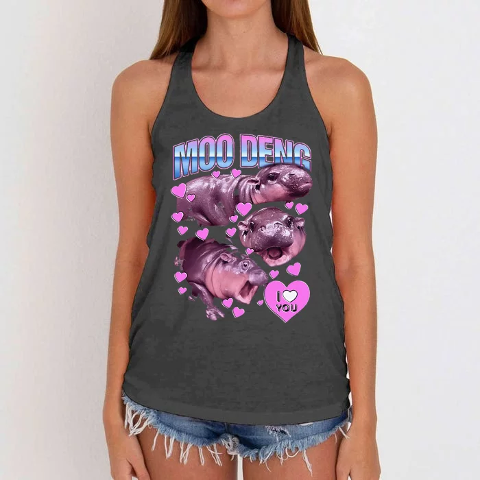 Moo Deng Hippo The Famous Baby Pigmy Moodeng Women's Knotted Racerback Tank