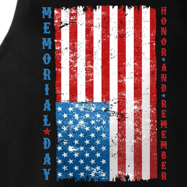 Memorial Day Honor And Remember Distressed USA American Flag Ladies Tri-Blend Wicking Tank