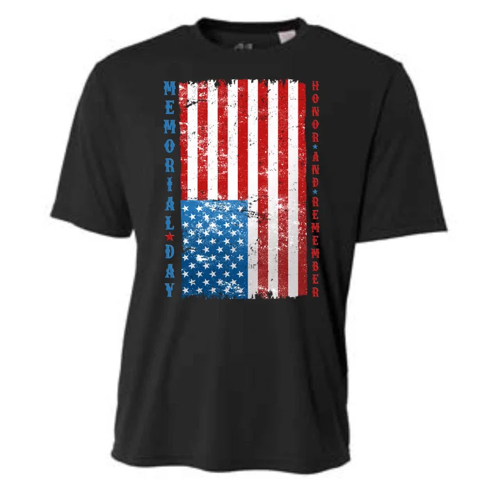 Memorial Day Honor And Remember Distressed USA American Flag Cooling Performance Crew T-Shirt