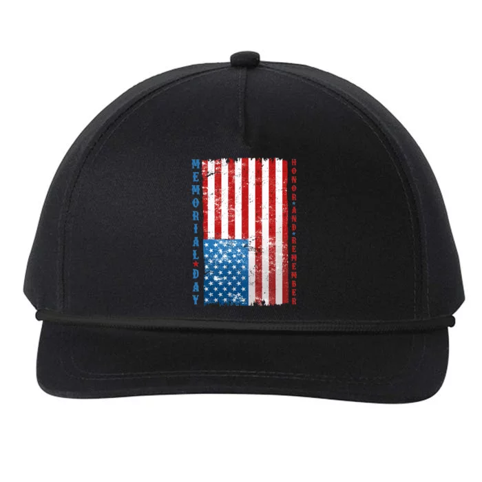 Memorial Day Honor And Remember Distressed USA American Flag Snapback Five-Panel Rope Hat