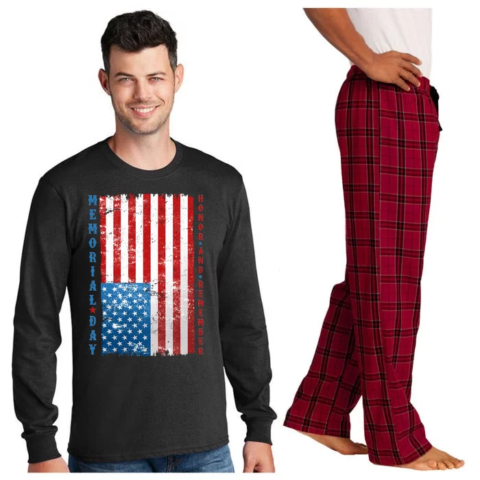 Memorial Day Honor And Remember Distressed USA American Flag Long Sleeve Pajama Set