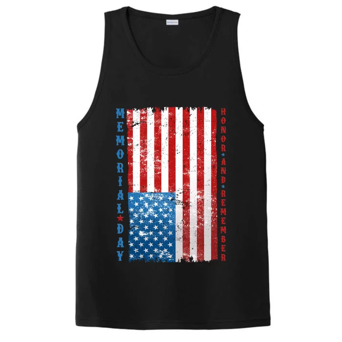 Memorial Day Honor And Remember Distressed USA American Flag Performance Tank