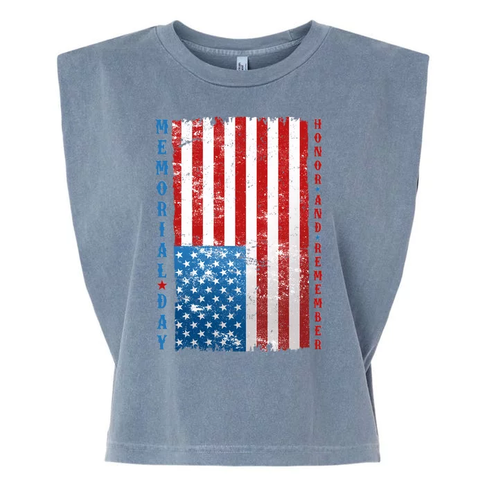 Memorial Day Honor And Remember Distressed USA American Flag Garment-Dyed Women's Muscle Tee