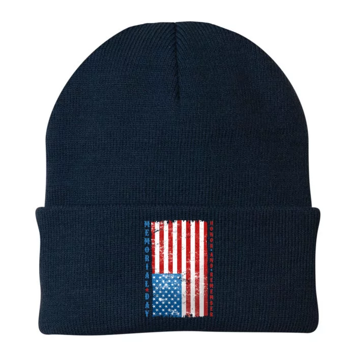 Memorial Day Honor And Remember Distressed USA American Flag Knit Cap Winter Beanie