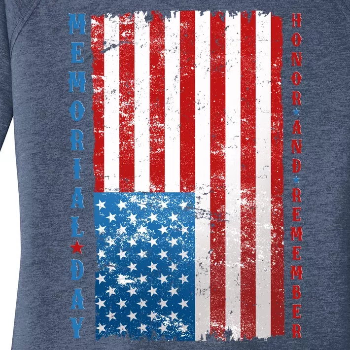 Memorial Day Honor And Remember Distressed USA American Flag Women's Perfect Tri Tunic Long Sleeve Shirt