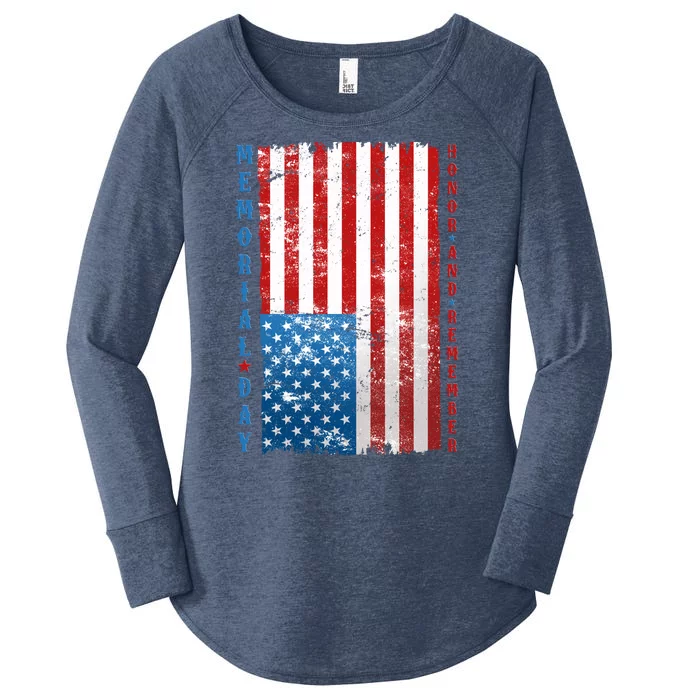 Memorial Day Honor And Remember Distressed USA American Flag Women's Perfect Tri Tunic Long Sleeve Shirt