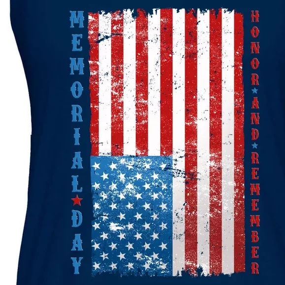 Memorial Day Honor And Remember Distressed USA American Flag Ladies Essential Flowy Tank