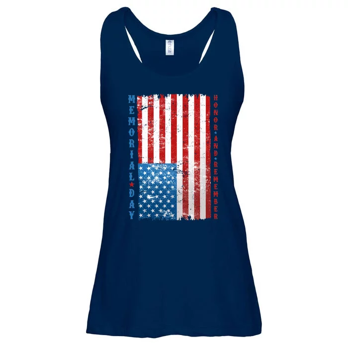 Memorial Day Honor And Remember Distressed USA American Flag Ladies Essential Flowy Tank