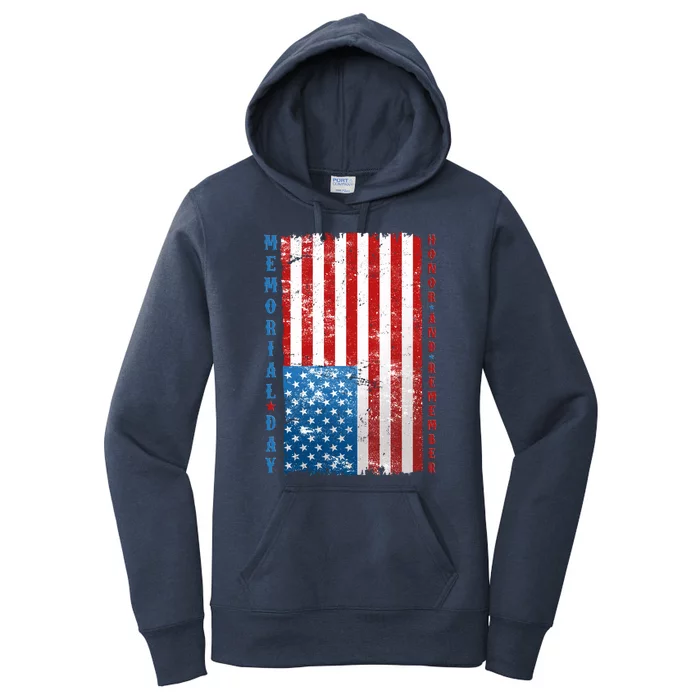 Memorial Day Honor And Remember Distressed USA American Flag Women's Pullover Hoodie