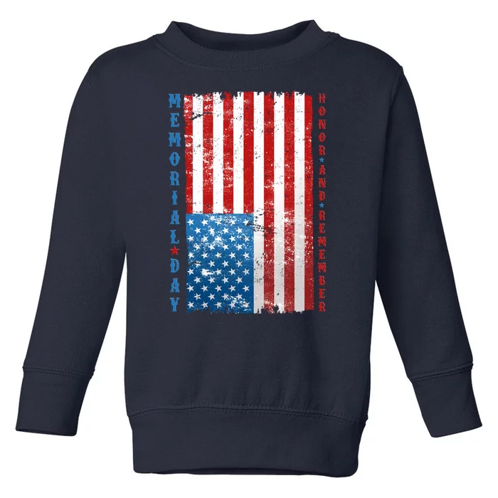 Memorial Day Honor And Remember Distressed USA American Flag Toddler Sweatshirt