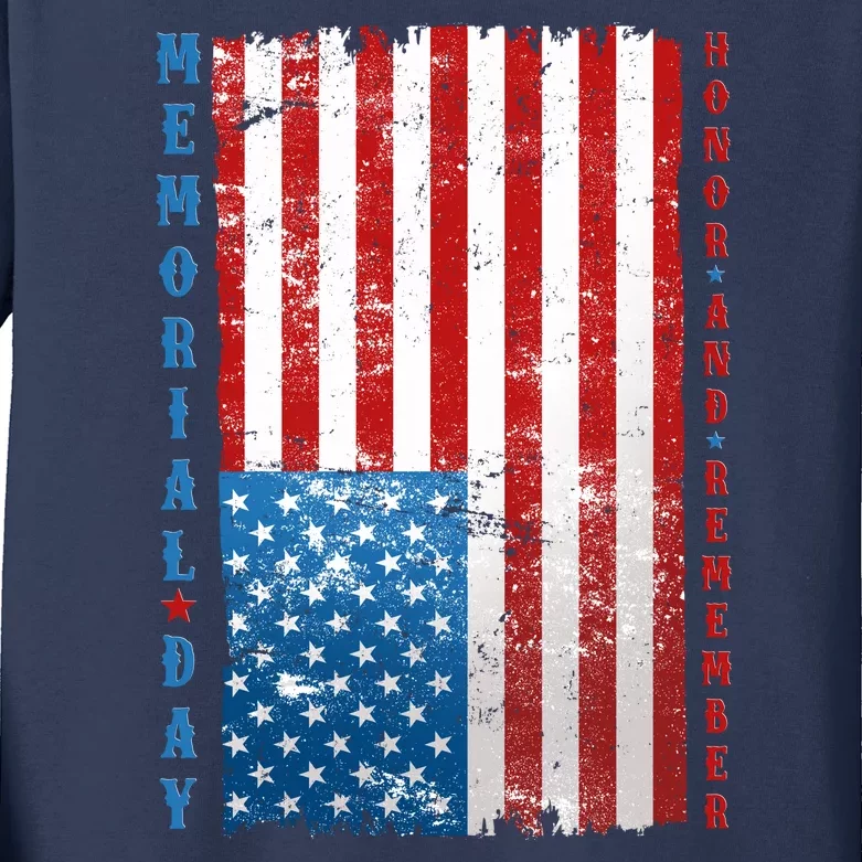 Memorial Day Honor And Remember Distressed USA American Flag Kids Long Sleeve Shirt