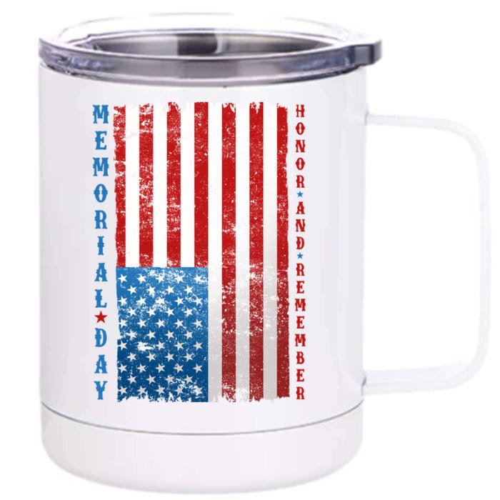 Memorial Day Honor And Remember Distressed USA American Flag Front & Back 12oz Stainless Steel Tumbler Cup