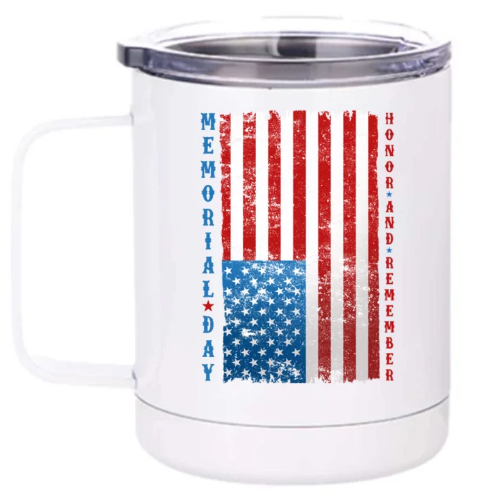 Memorial Day Honor And Remember Distressed USA American Flag Front & Back 12oz Stainless Steel Tumbler Cup