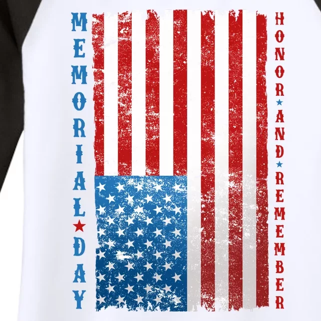 Memorial Day Honor And Remember Distressed USA American Flag Women's Tri-Blend 3/4-Sleeve Raglan Shirt